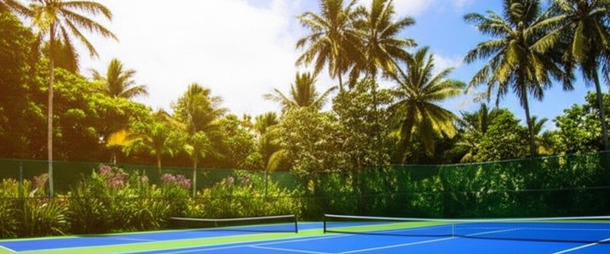 Tennis lesson on a beautiful court in Bali